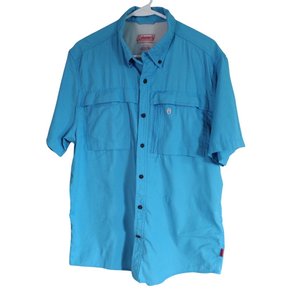 Coleman Short Sleeve Shirt Adventure Outdoor Stretch Slim‎ Fit Blue Mens L SEE